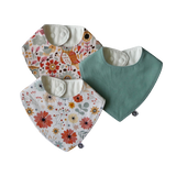 SET OF THREE BASIC BABY BIBS 'OWLS & SAGE FLOWERS'